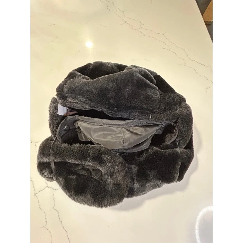 Mysuntown Black Faux Fur Trapper Hat with Removable Face Mask Aviator‎ Cap Snow